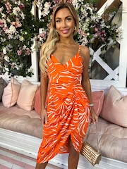 AX Paris Orange Printed Strappy Midi Dress - Image 3 of 4
