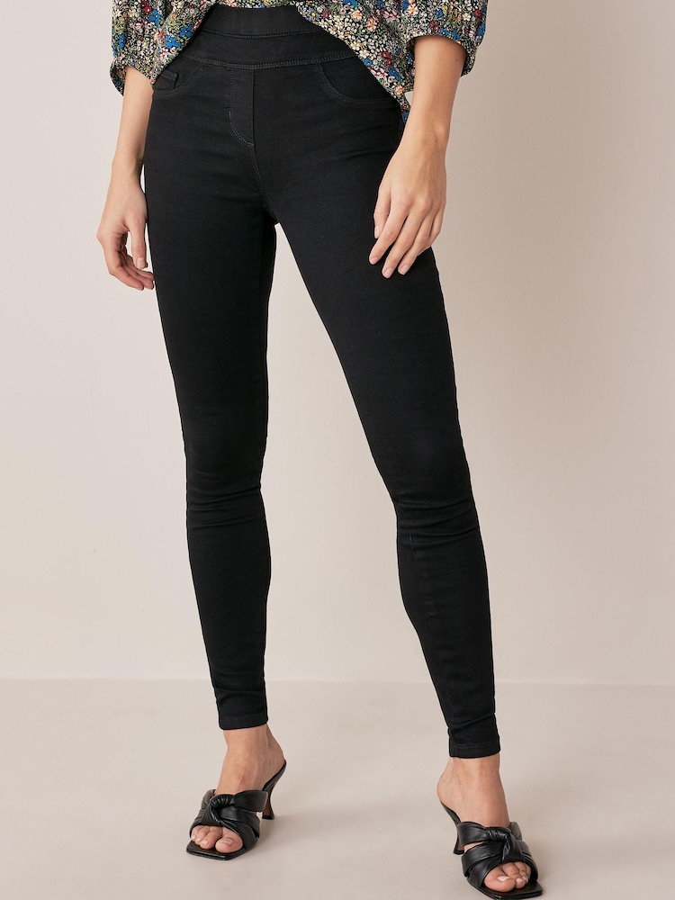 Black Super Stretch Soft Sculpt Pull-On Denim Leggings - Image 1 of 5