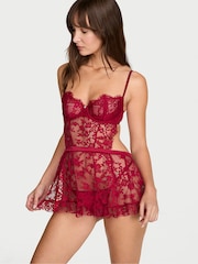 Victoria's Secret Red Lacquer Twinkle Lace Unlined Apron Babydoll Set - Image 1 of 2
