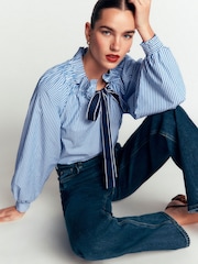 Boden Blue Bow Neck Ruffled Top - Image 2 of 7