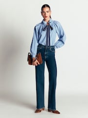 Boden Blue Bow Neck Ruffled Top - Image 4 of 7