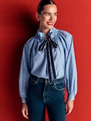 Boden Blue Bow Neck Ruffled Top - Image 5 of 7