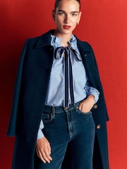 Boden Blue Bow Neck Ruffled Top - Image 6 of 7