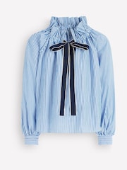 Boden Blue Bow Neck Ruffled Top - Image 7 of 7