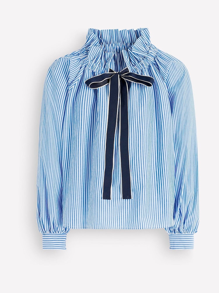 Boden Blue Bow Neck Ruffled Top - Image 7 of 7