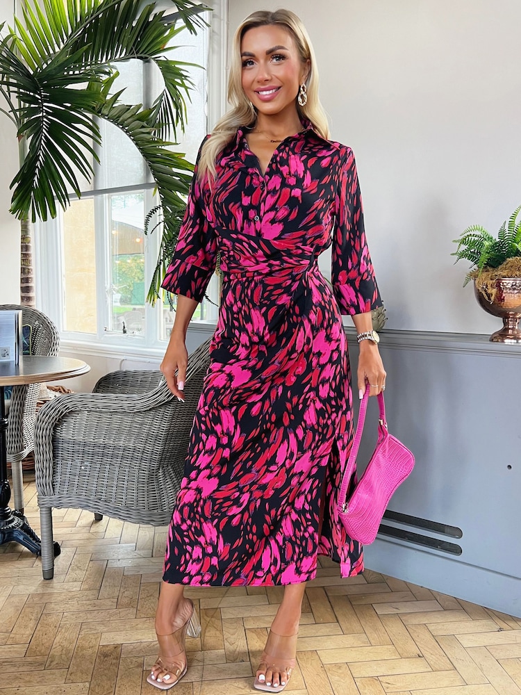 AX Paris Pink Printed Shirt Midi Dress - Image 1 of 4