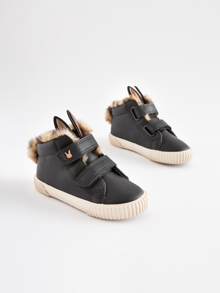 Black Bunny Standard Fit (F) Touch Fasten Strap High Top Trainers - Image 2 of 6
