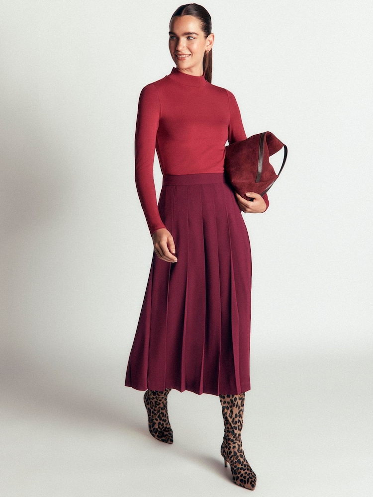Boden Purple Pleat Side Split Midi Skirt - Image 1 of 5