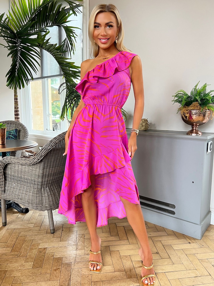 AX Paris One Shoulder Frill Detail Dipped Hem Dress - Image 1 of 4