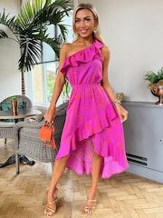 AX Paris One Shoulder Frill Detail Dipped Hem Dress - Image 4 of 4
