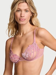 Victoria's Secret Dusk Rose Pink Unlined Demi Angel Velvet Embroidery Bra - Image 1 of 2