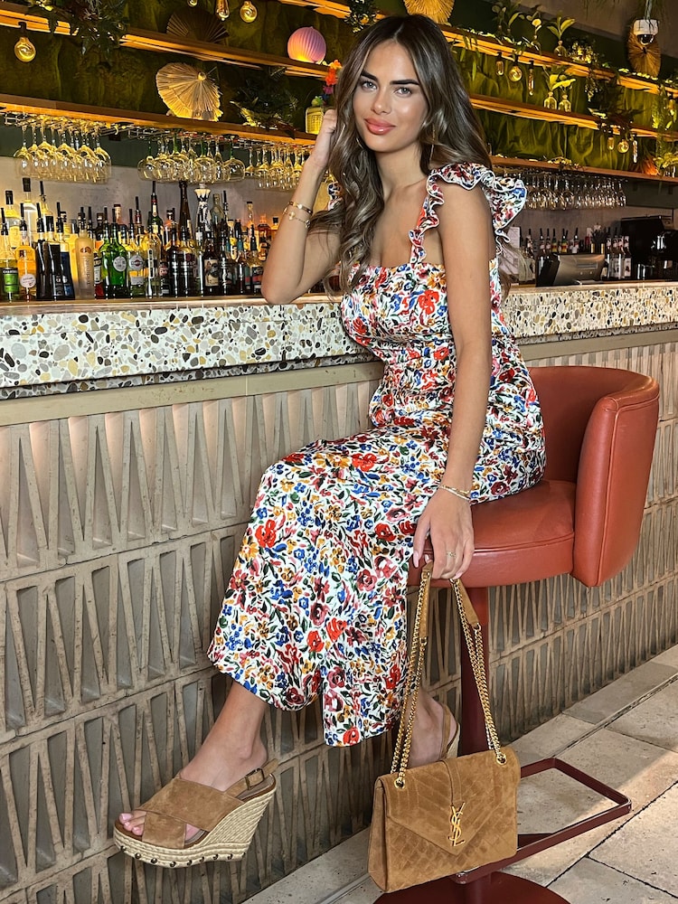 AX Paris Multi Floral Print Frill Strap Jumpsuit - Image 4 of 4 AX Paris Multi Floral Print Frill Strap Jumpsuit - Image 4 of 4