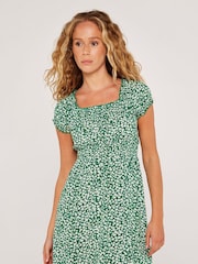 Apricot Green Abstract Daisy Milkmaid Dress - Image 1 of 4
