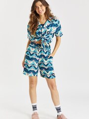 Harper & Lewis Blue Pattern Flora Co-ord Shorts - Image 1 of 7