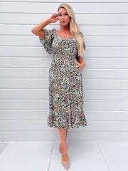AX Paris Multi Ditzy Printed Flutter Sleeve Midi Dress - Image 1 of 4