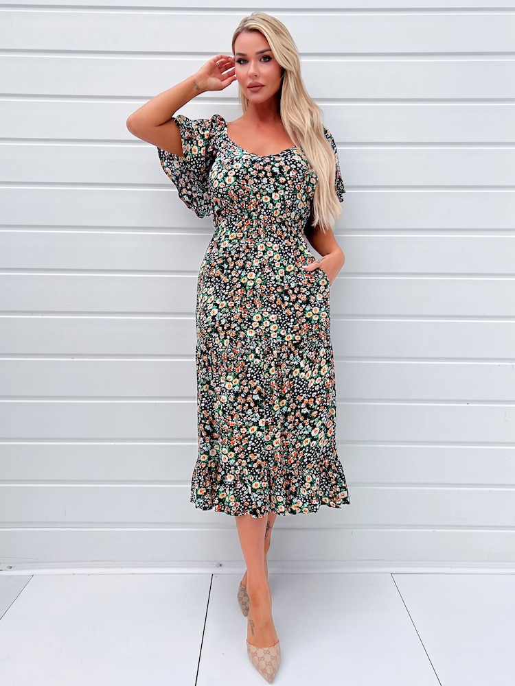 AX Paris Multi Ditzy Printed Flutter Sleeve Midi Dress - Image 1 of 4