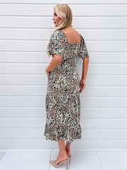 AX Paris Multi Ditzy Printed Flutter Sleeve Midi Dress - Image 2 of 4