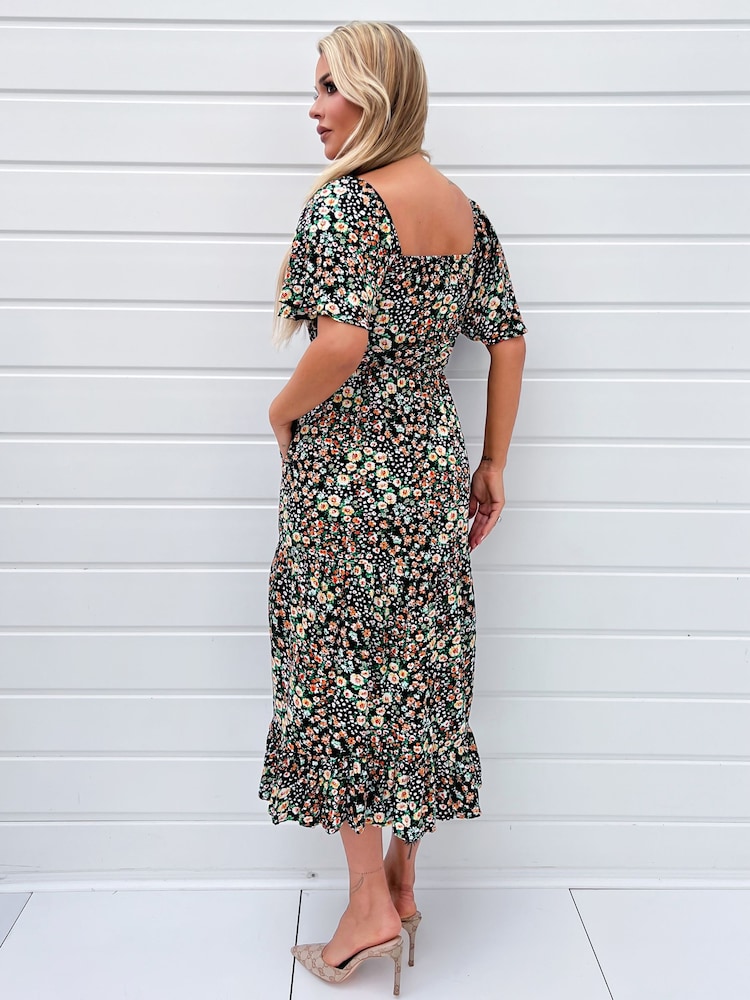 AX Paris Multi Ditzy Printed Flutter Sleeve Midi Dress - Image 2 of 4