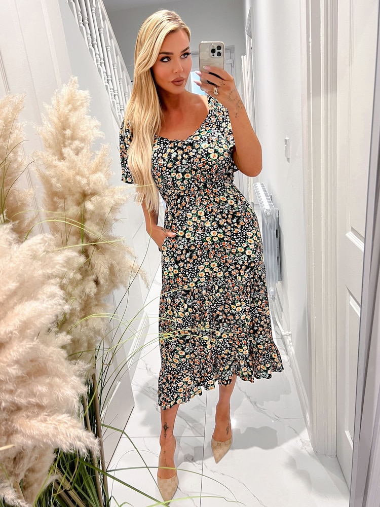 AX Paris Multi Ditzy Printed Flutter Sleeve Midi Dress - Image 4 of 4