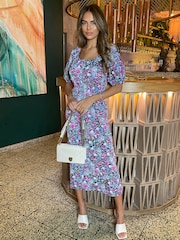 AX Paris Lilac Purple Multi Floral Printed Puff Sleeve Midi Dress - Image 1 of 4