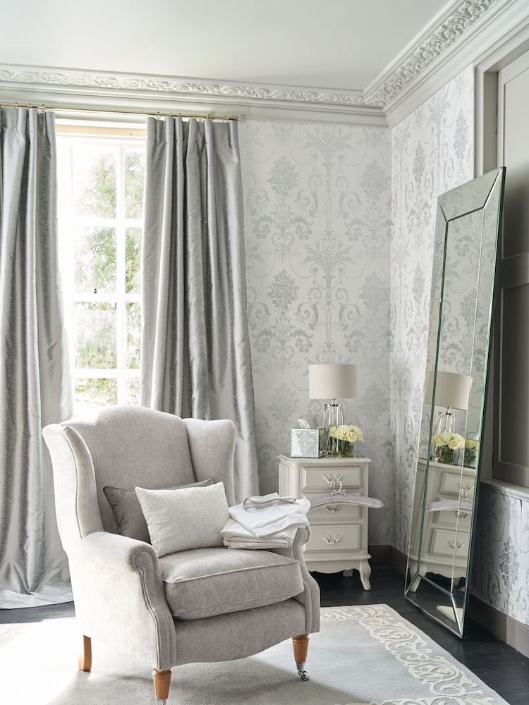 Laura Ashley Silver Josette A4 Wallpaper Sample - Image 1 of 2