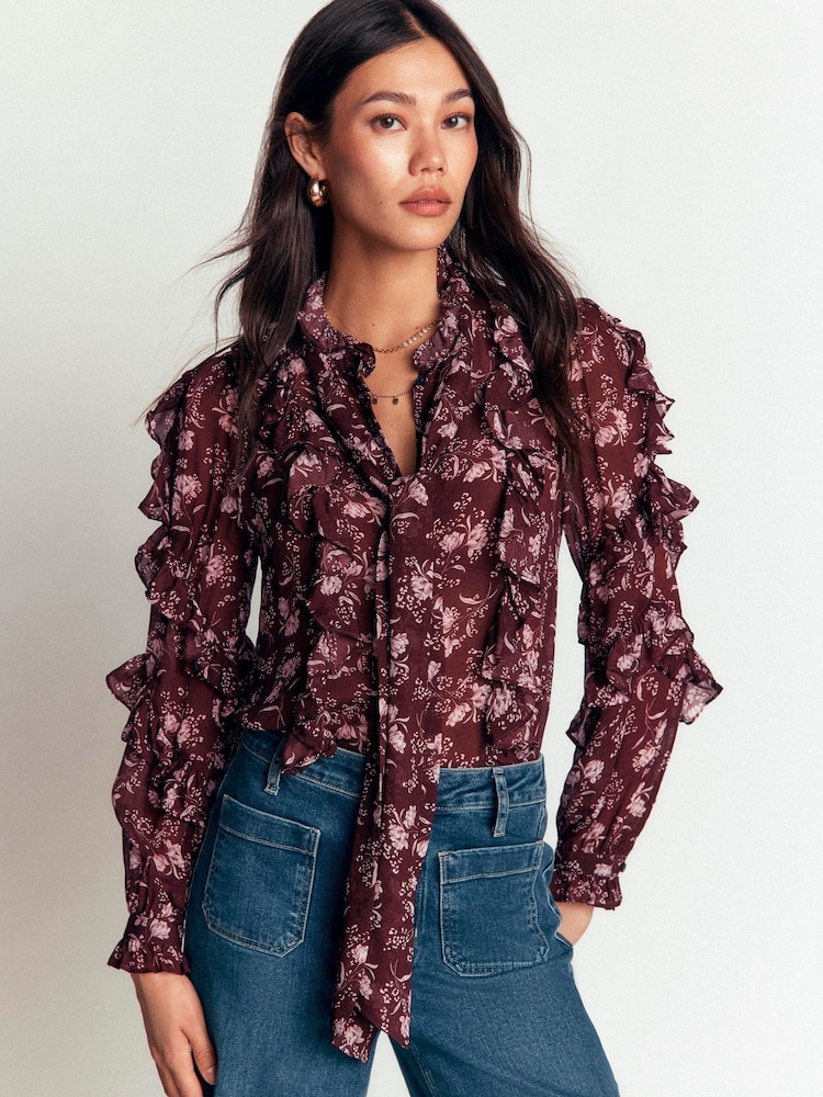 Boden Brown Ruffled Georgette Top - Image 1 of 7