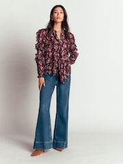 Boden Brown Ruffled Georgette Top - Image 4 of 7