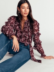 Boden Brown Ruffled Georgette Top - Image 5 of 7