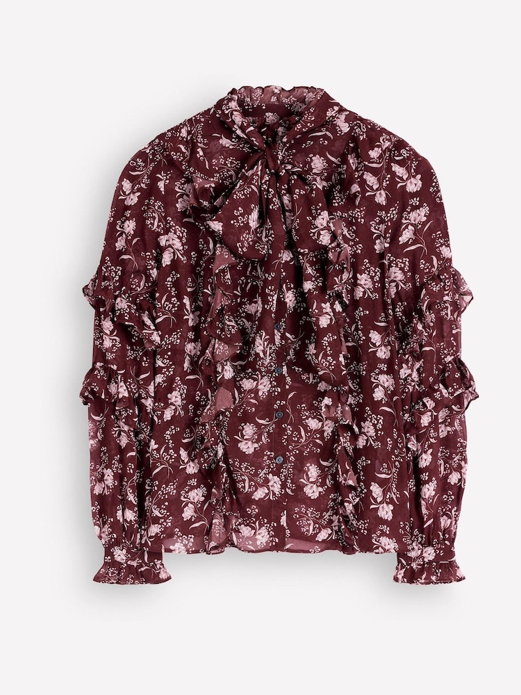 Boden Brown Ruffled Georgette Top - Image 7 of 7