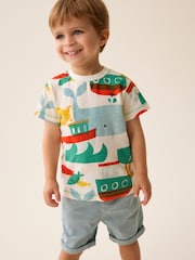 Red/Green All-Over Print 100% Cotton Short Sleeve T-Shirt (3mths-7yrs) - Image 1 of 6