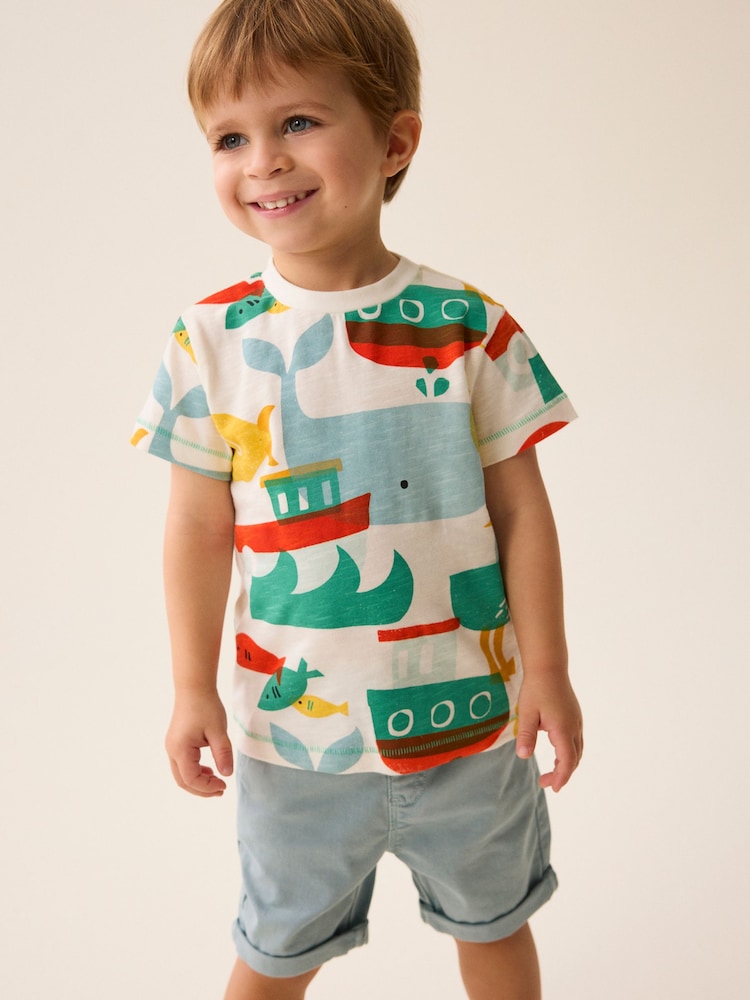Red/Green All-Over Print 100% Cotton Short Sleeve T-Shirt (3mths-7yrs) - Image 1 of 6