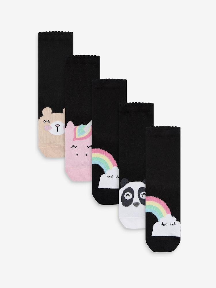 Black 5 Pack Cotton Rich Character Ankle School Socks - Image 1 of 5 Black 5 Pack Cotton Rich Character Ankle School Socks - Image 1 of 5
