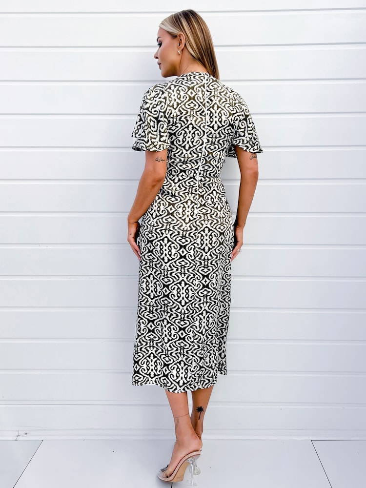 AX Paris Khaki Green Printed Bell Sleeve Midi Dress - Image 2 of 4