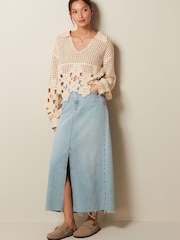 Ecru White Polo Neck Long Sleeve Crochet Scalloped Detail Jumper - Image 2 of 6