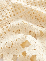 Ecru White Polo Neck Long Sleeve Crochet Scalloped Detail Jumper - Image 6 of 6