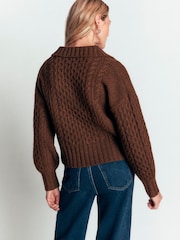 Boden Brown Collared Cable Jumper - Image 3 of 8