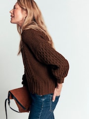 Boden Brown Collared Cable Jumper - Image 4 of 8