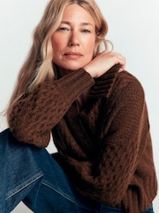 Boden Brown Collared Cable Jumper - Image 6 of 8