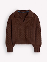 Boden Brown Collared Cable Jumper - Image 7 of 8