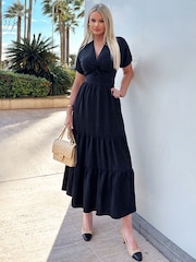 AX Paris Black Twist Front Maxi Smock Dress - Image 1 of 4