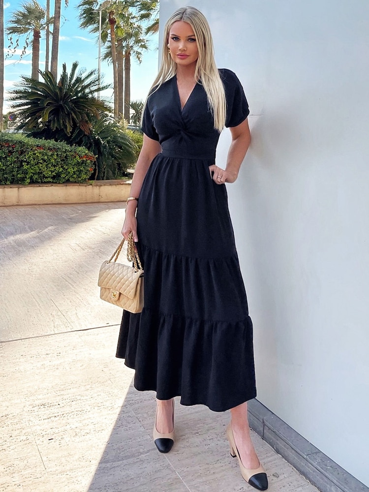 AX Paris Black Twist Front Maxi Smock Dress - Image 1 of 4 AX Paris Black Twist Front Maxi Smock Dress - Image 1 of 4