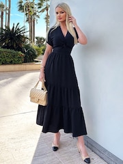 AX Paris Black Twist Front Maxi Smock Dress - Image 3 of 4