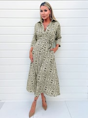 AX Paris Green Print Shirt Midi Dress - Image 1 of 4