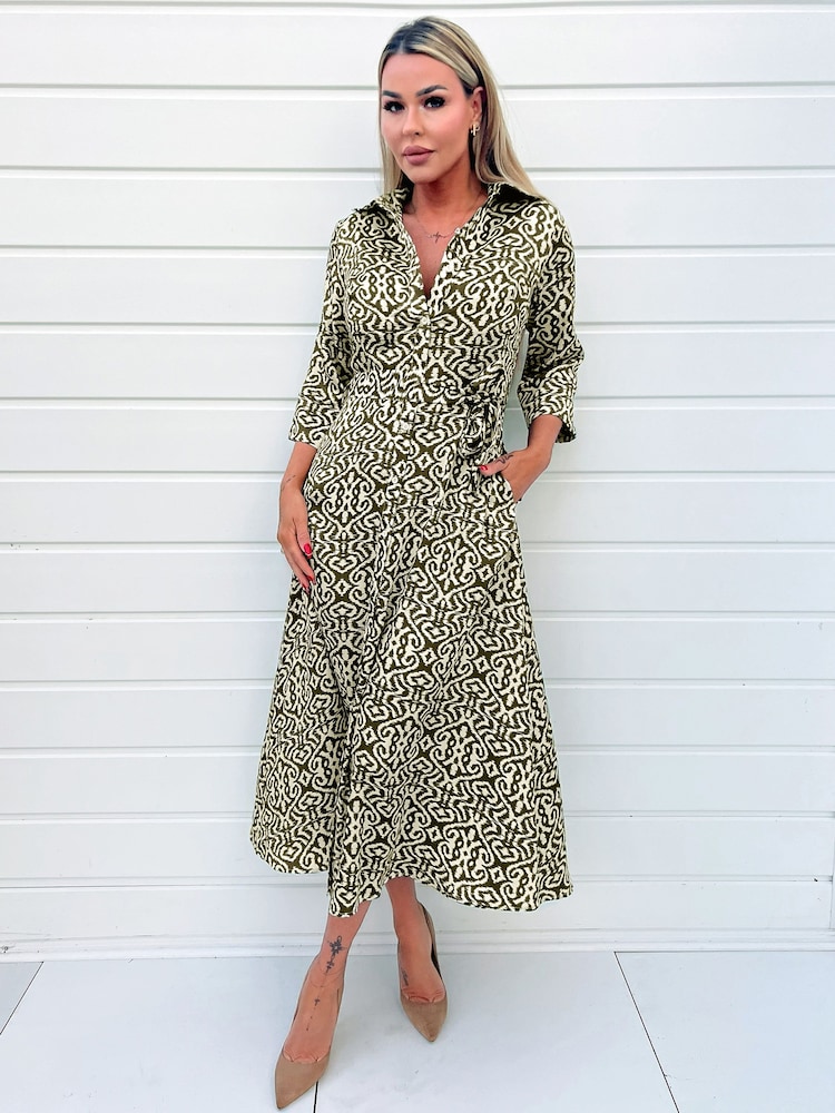 AX Paris Green Print Shirt Midi Dress - Image 1 of 4