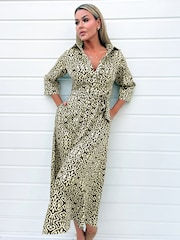 AX Paris Green Print Shirt Midi Dress - Image 3 of 4