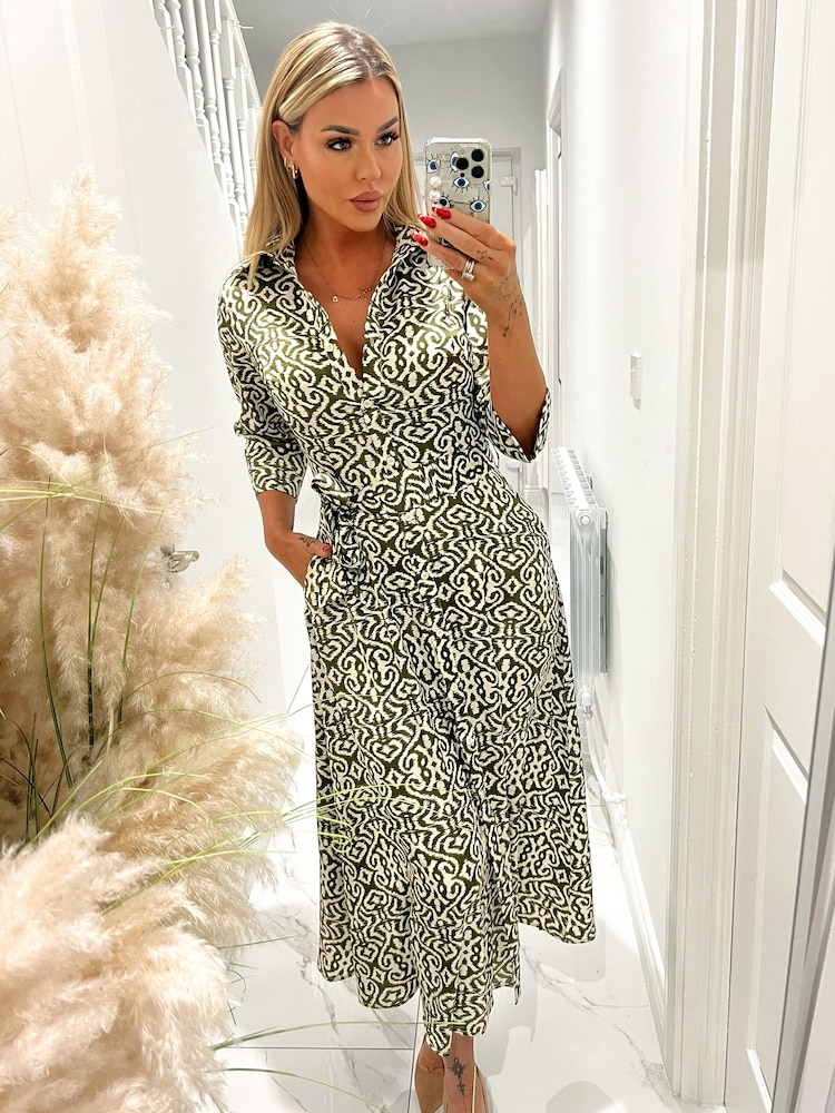 AX Paris Green Print Shirt Midi Dress - Image 4 of 4