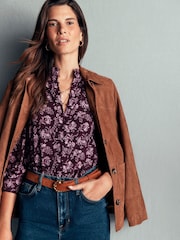 Boden Brown Isla Funnel Neck Button Blouse - Image 1 of 6