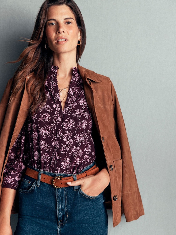 Boden Brown Isla Funnel Neck Button Blouse - Image 1 of 6 Boden Brown Isla Funnel Neck Button Blouse - Image 1 of 6