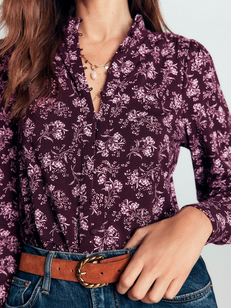 Boden Brown Isla Funnel Neck Button Blouse - Image 2 of 6 Boden Brown Isla Funnel Neck Button Blouse - Image 2 of 6
