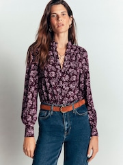 Boden Brown Isla Funnel Neck Button Blouse - Image 4 of 6